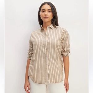Everlane The Must-Have Shirt in Silky Cotton Beige and White Striped Shirt